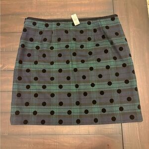 Talbots Blue and Green Plaid Mini Skirt with Black Polka Dots